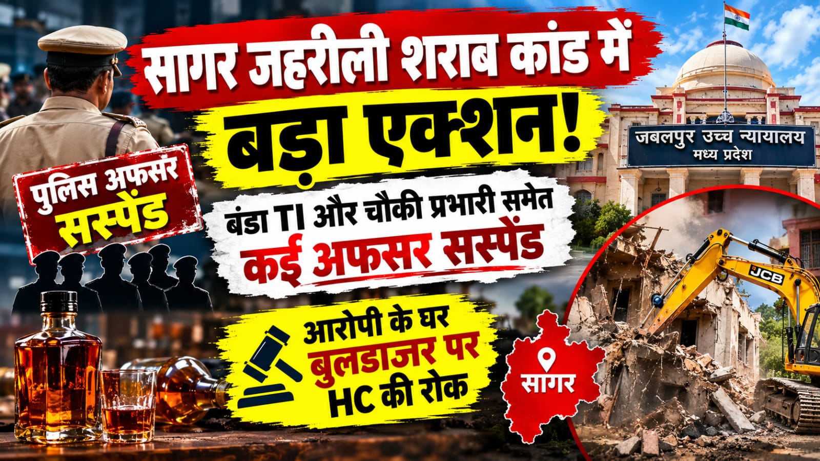 सागर जहरीली शराब कांड में TI और चौकी प्रभारी सस्पेंड, बुलडोजर पर हाईकोर्ट की रोक