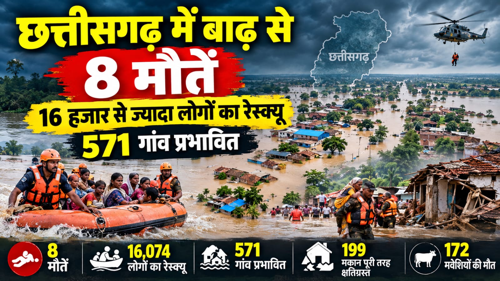छत्तीसगढ़ बाढ़ प्रभावित इलाकों में राहत और बचाव अभियान